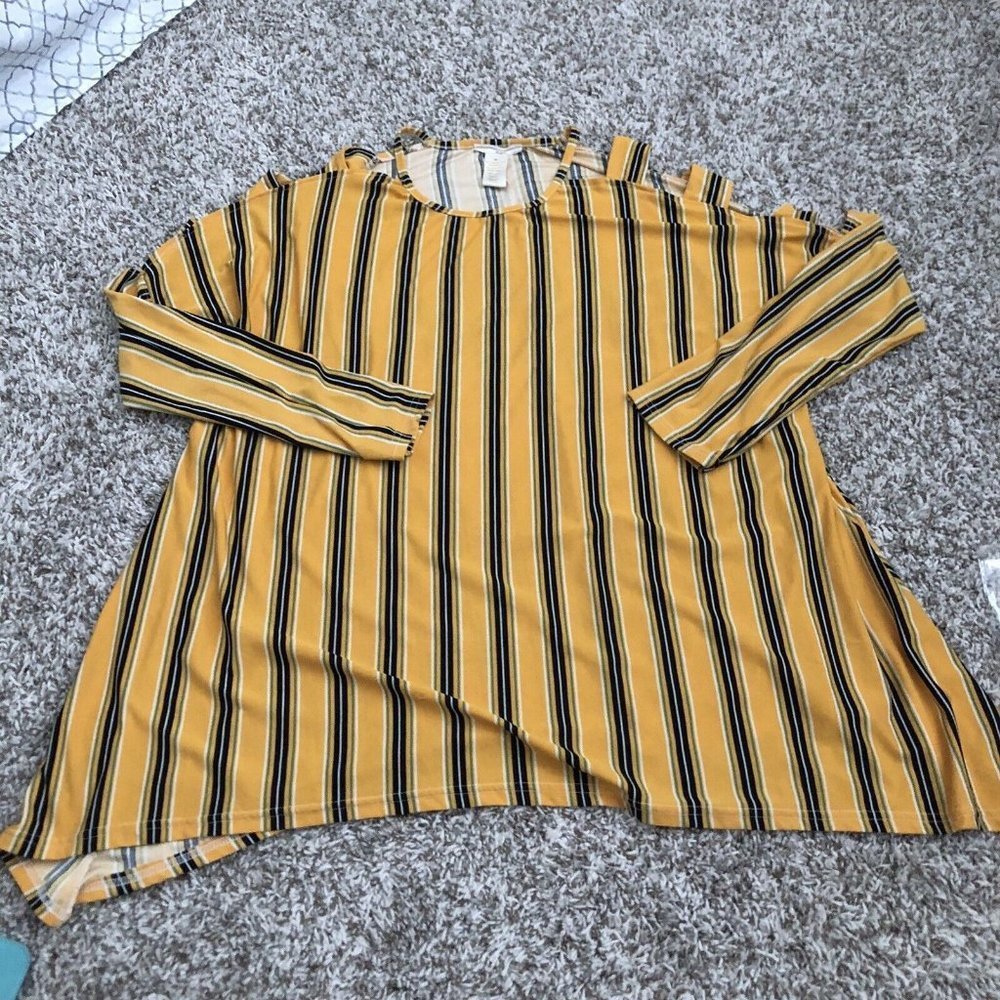 NYC  womens cold shoulder detail blouse top strip size 3XL  Long Sleeve